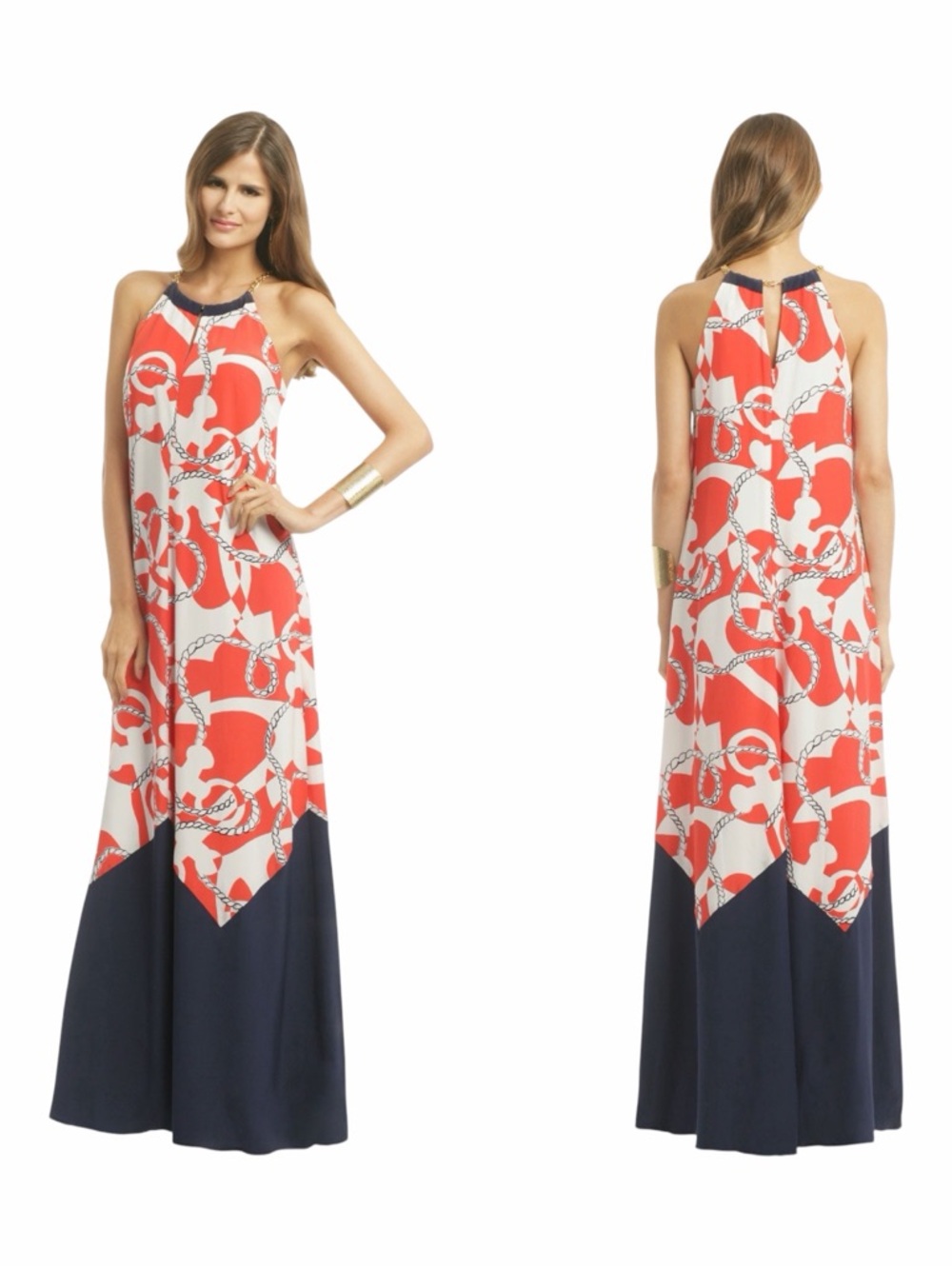 Lilly Pulitzer Nautical Chain Neck Lasso Silk Maxi Dress. Size Medium.